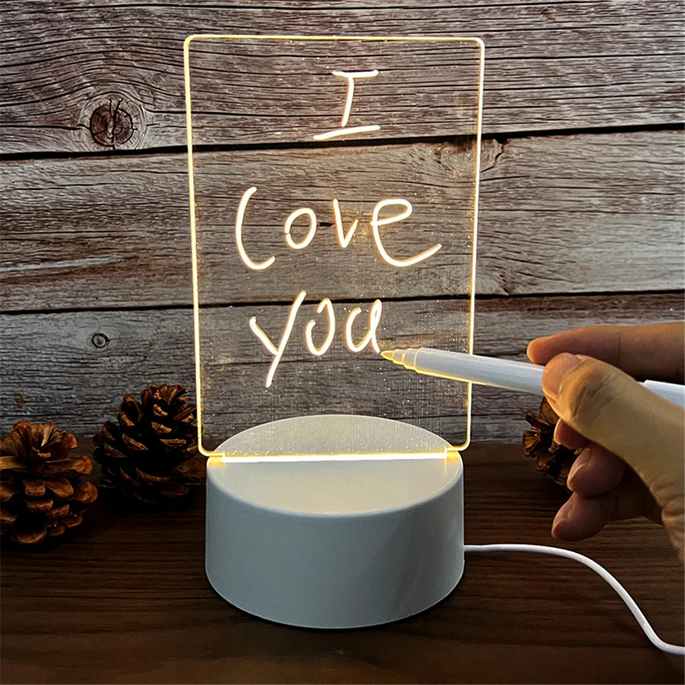 LED Acrylic Message Board Light | Erasable Write-On Calendar | Desk Decor Night Light | USB Powered