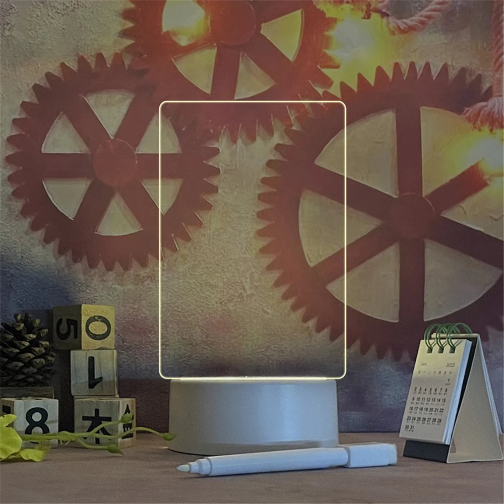LED Acrylic Message Board Light | Erasable Write-On Calendar | Desk Decor Night Light | USB Powered