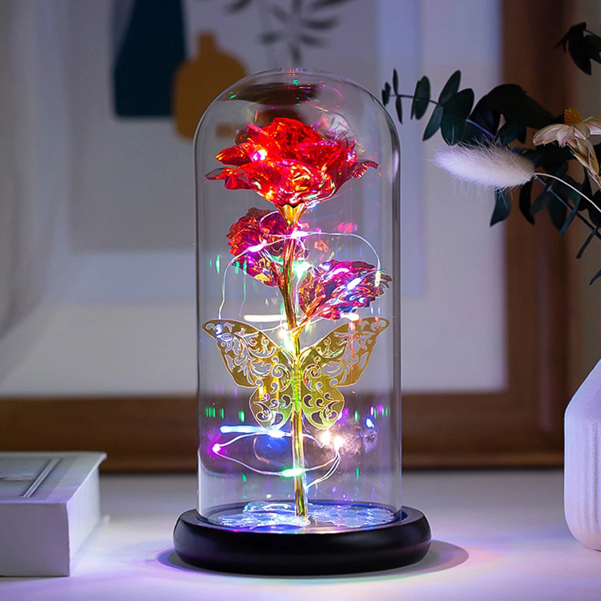 Galaxy Rose Lamp with Butterfly