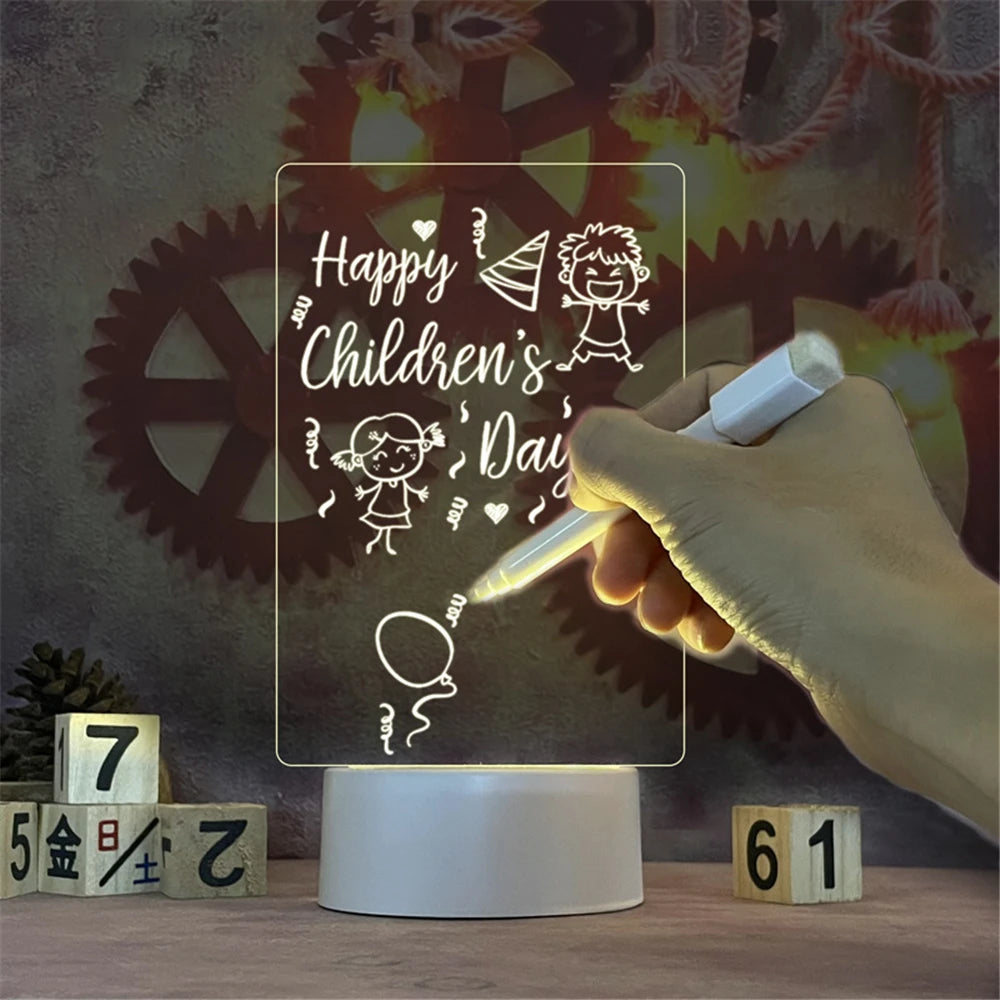 LED Acrylic Message Board Light | Erasable Write-On Calendar | Desk Decor Night Light | USB Powered