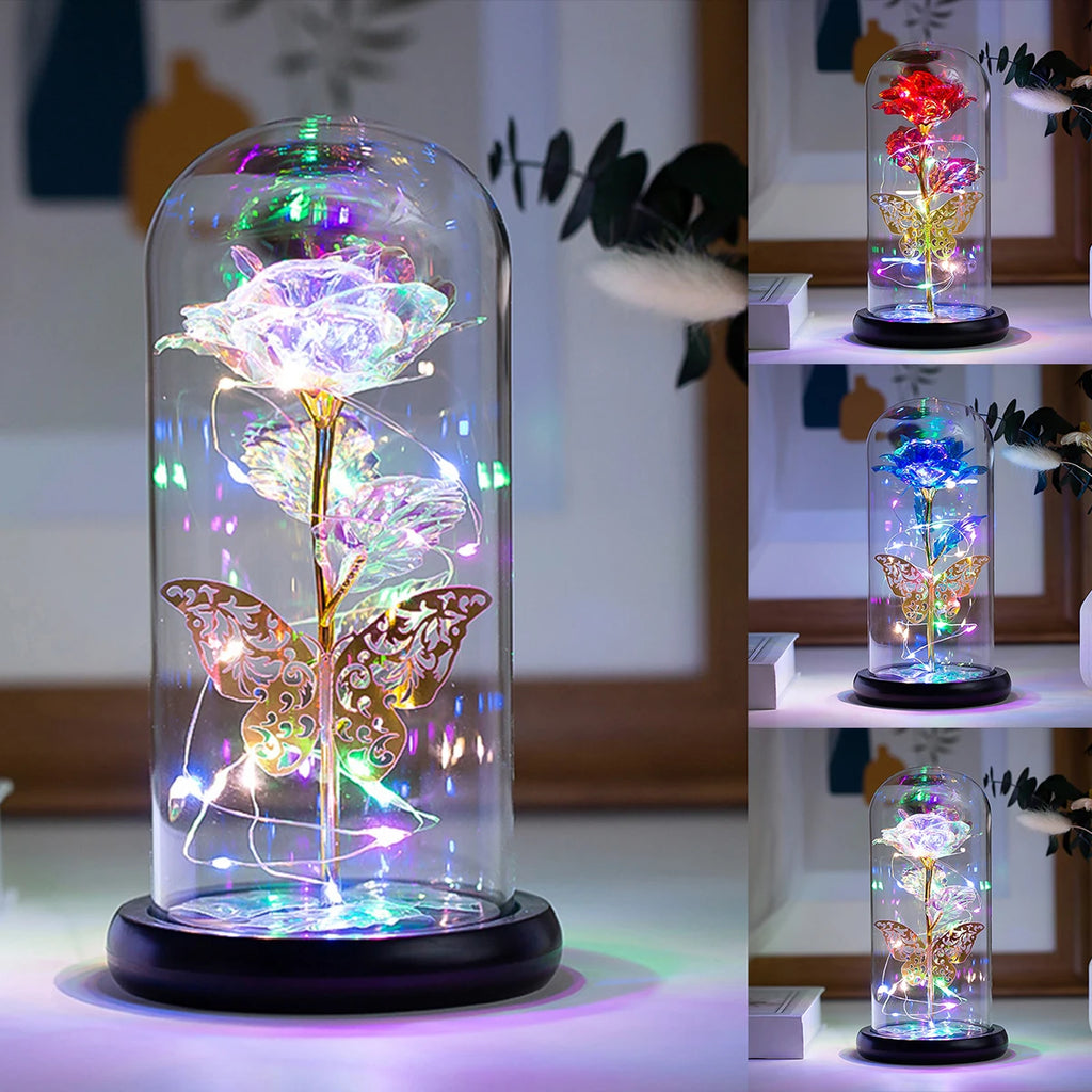 Galaxy Rose Lamp with Butterfly