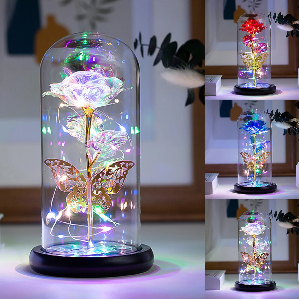 Galaxy Rose Lamp with Butterfly