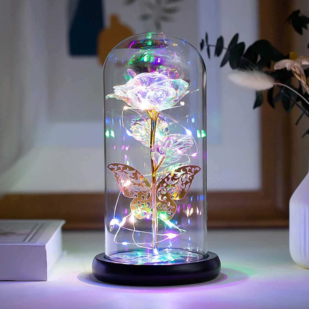 Galaxy Rose Lamp with Butterfly