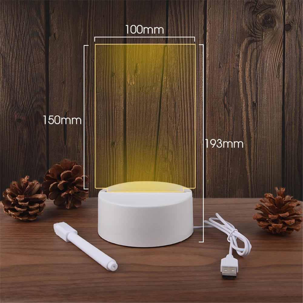 LED Acrylic Message Board Light | Erasable Write-On Calendar | Desk Decor Night Light | USB Powered