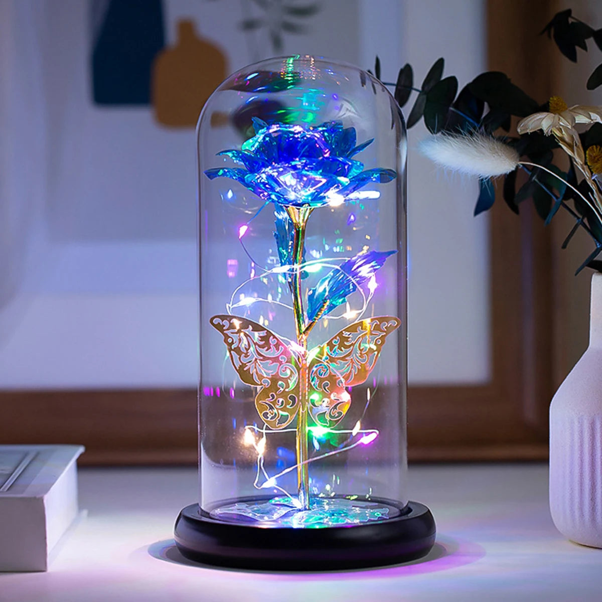 Galaxy Rose Lamp with Butterfly