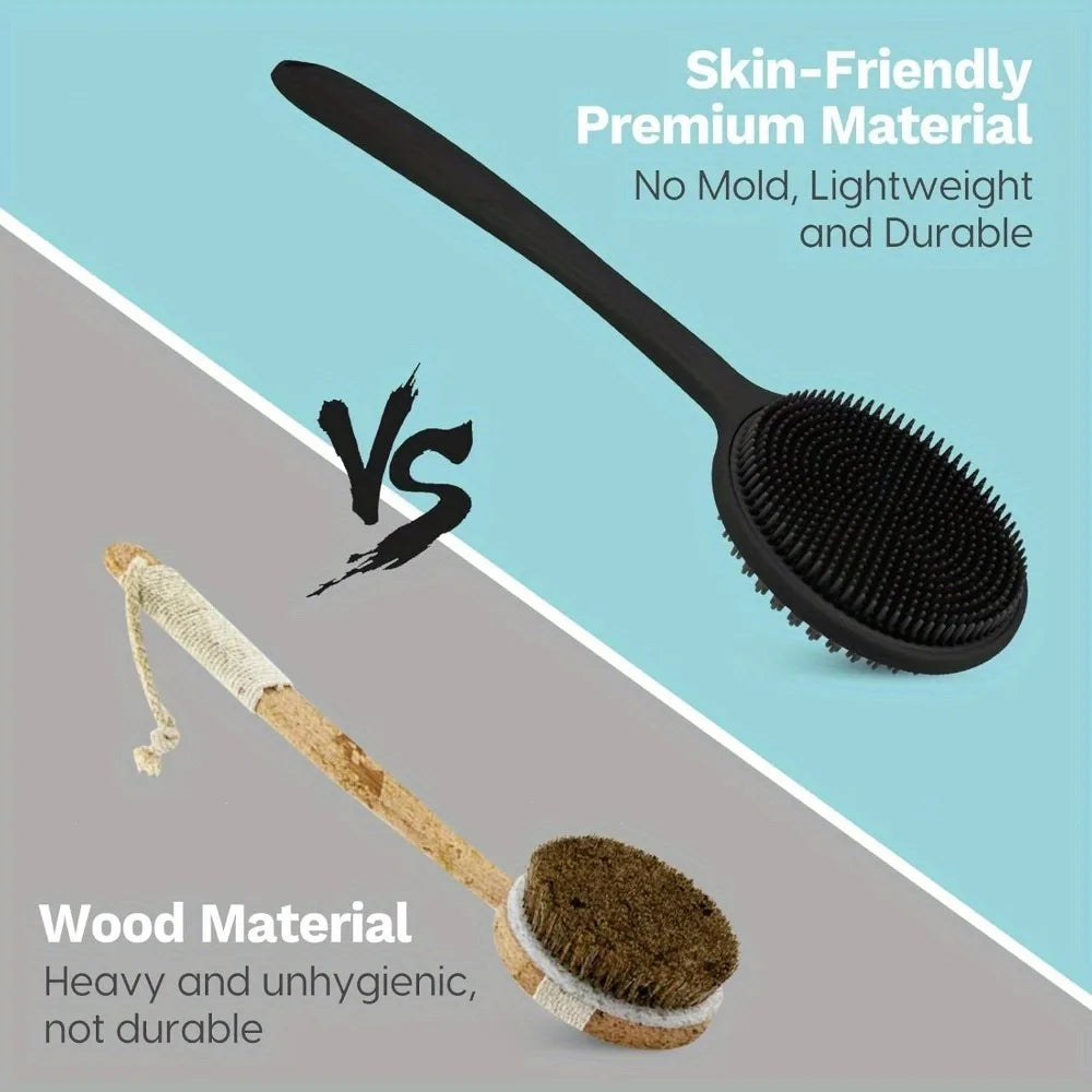 Silicone Back Scrubber Brush with Long Handle for Shower & Body Cleaning