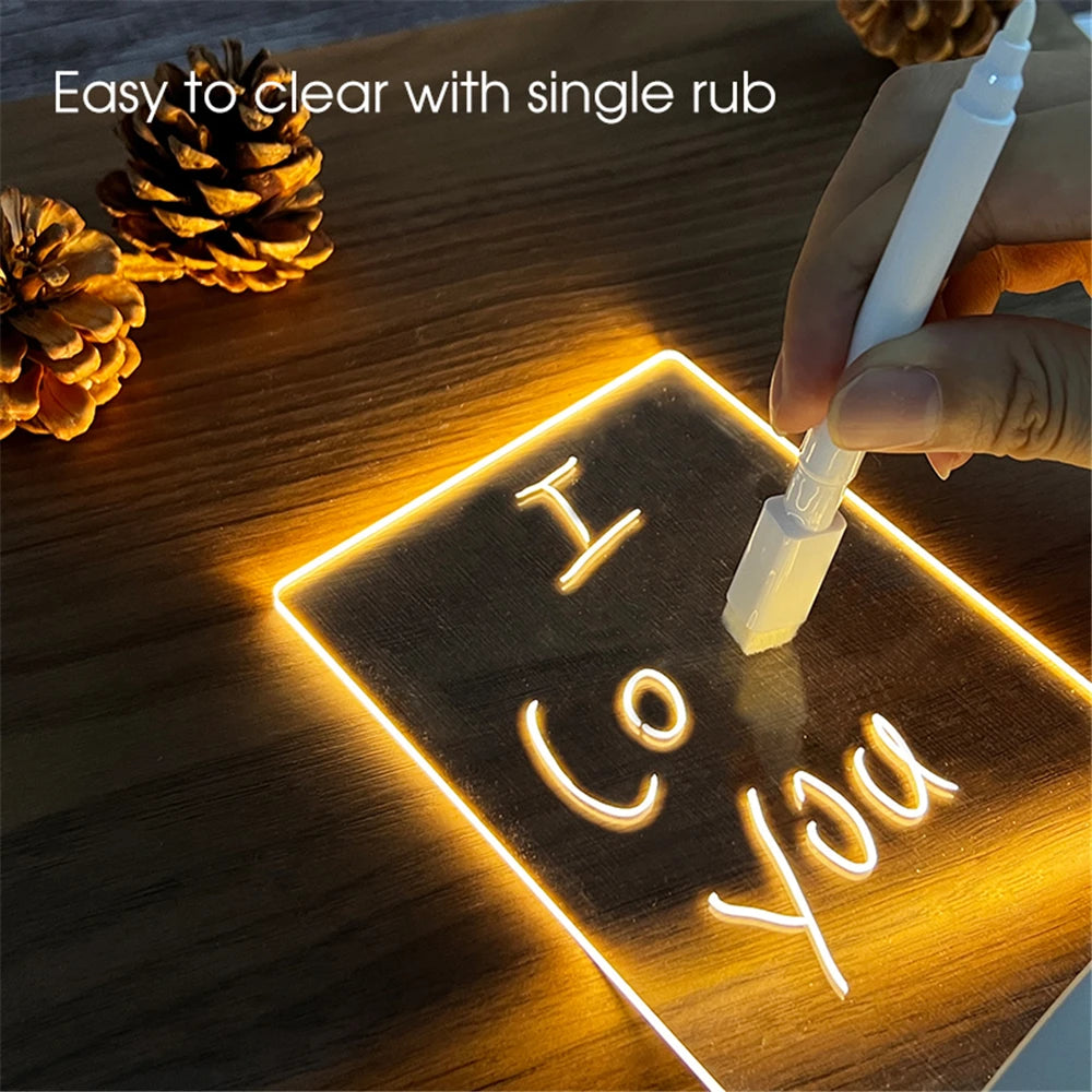 LED Acrylic Message Board Light | Erasable Write-On Calendar | Desk Decor Night Light | USB Powered