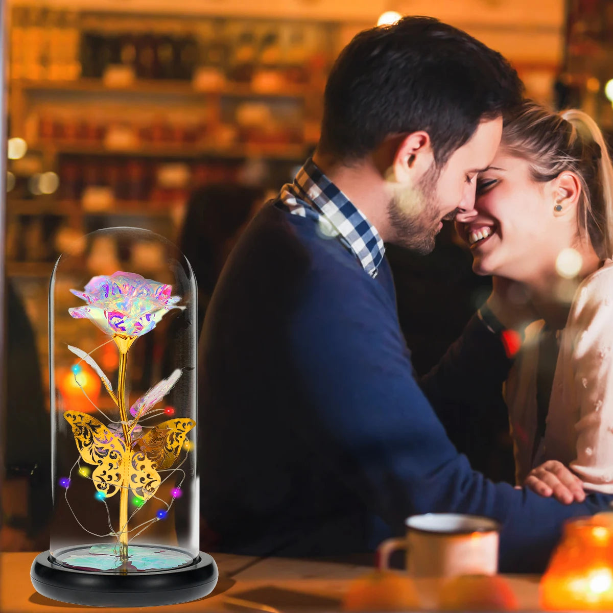 Galaxy Rose Lamp with Butterfly