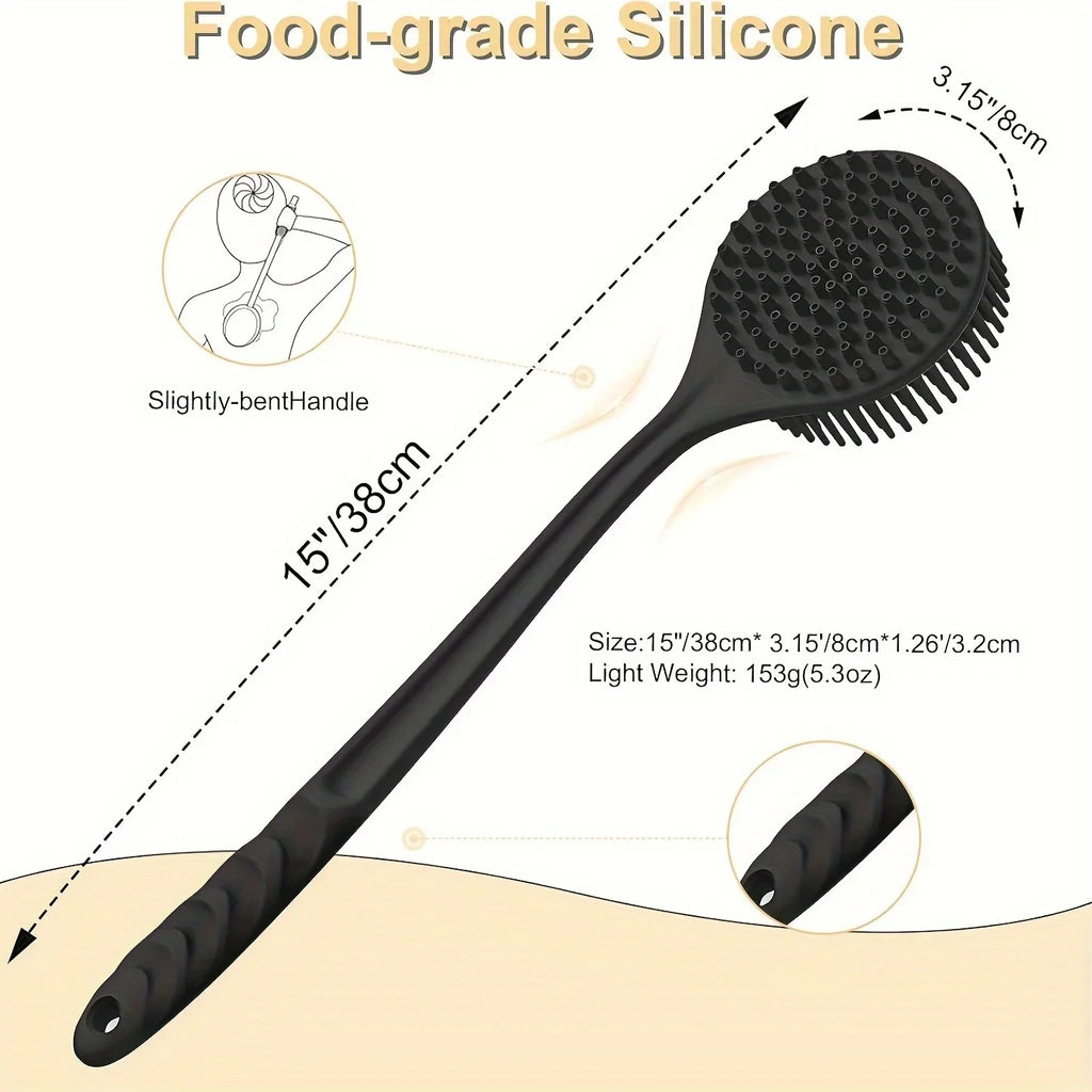 Silicone Back Scrubber Brush with Long Handle for Shower & Body Cleaning
