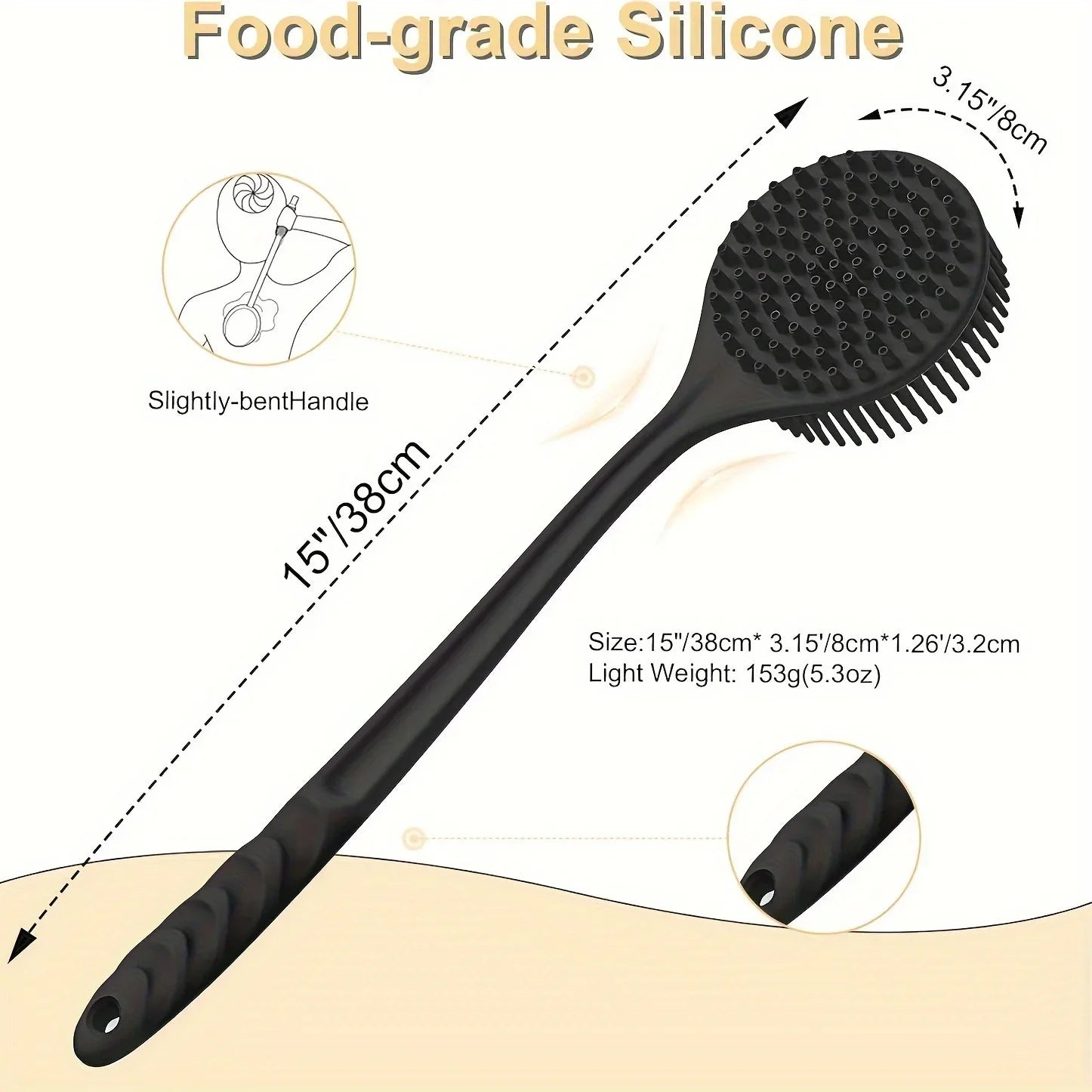 Silicone Back Scrubber Brush with Long Handle for Shower & Body Cleaning